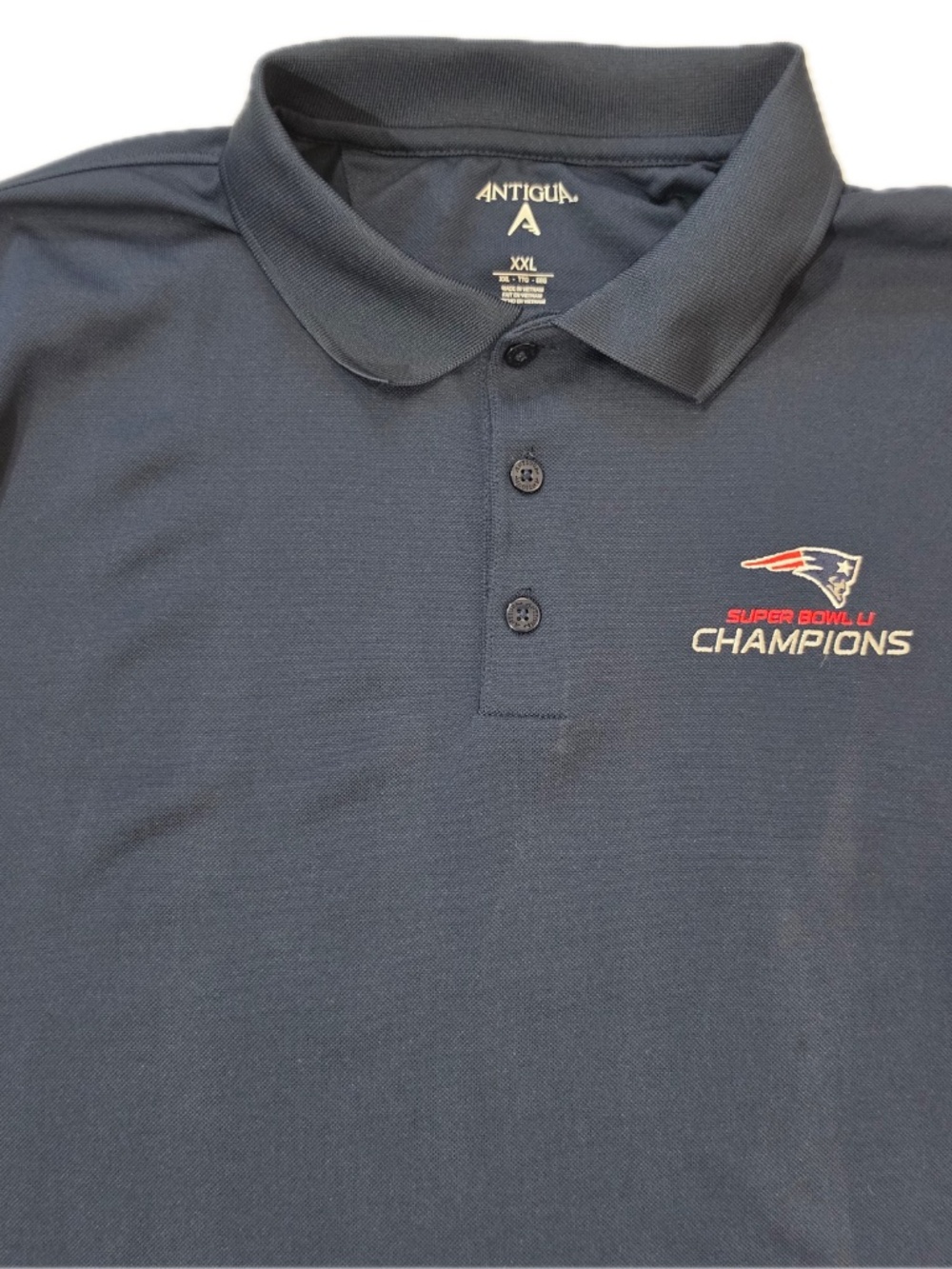 Antigua Polo Shirt Mens 2XL Blue New England Patriots Super Bowl LI Champions - Picture 4 of 7